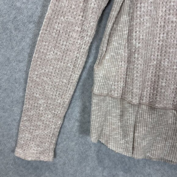 Eri + Ali Anthropologie Womens Small Beige Top Waffle Knit Long Sleeve Thermal - Picture 7 of 12